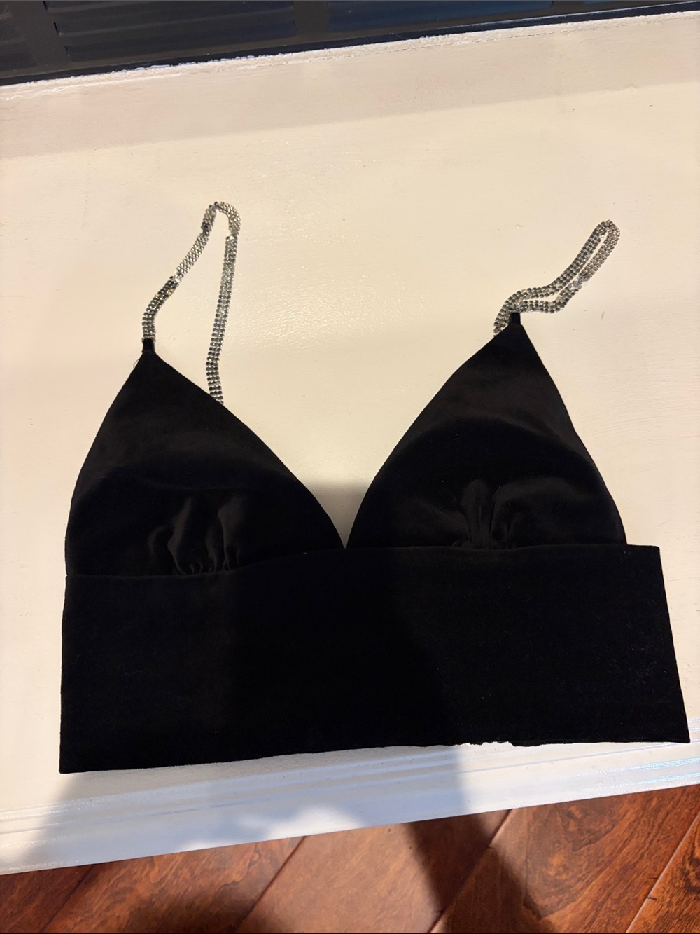 Zara Black Velvet top with silver chain Straps